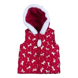 Isaac Mizrahi Girls Red Unicorn Puffer Winter Hooded Vest Size Medium 7/8